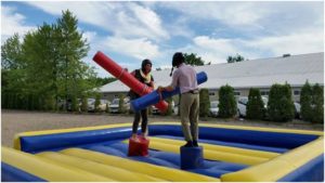 Ruth and Mark - settling grudges in he Bouncy Jousting ring.