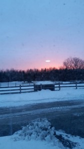 The beautiful sunset (calm before the storm?) out the arena window this evening.